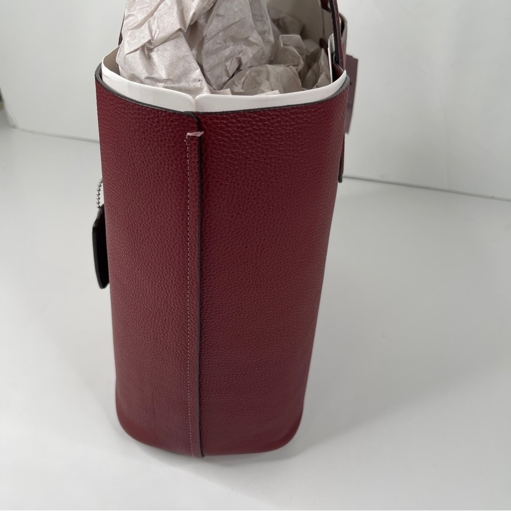 Coach Cameron Tote Embossed Pebbled Leather Wine Silver - Picture 6 of 17